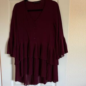Zara Deep Red V-Neck Dress